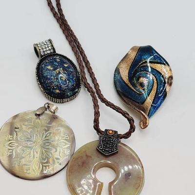 Pendant Necklace Lot 4pc Blue Brown Boho