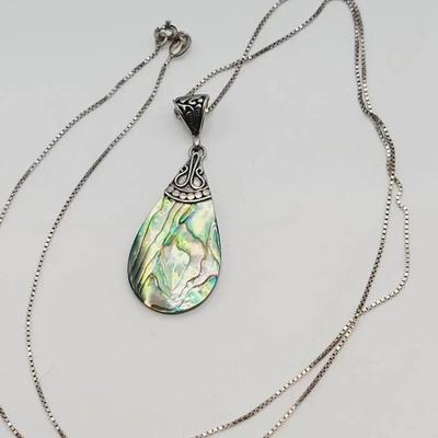 Sterling Abalone Teardrop Pendant Necklace 925 Silver
