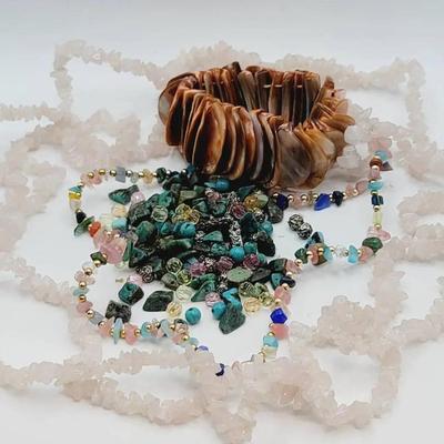 Wear And Repair Semi Precious Lot Rose Quartz Turquoise Mother Of Pearl 