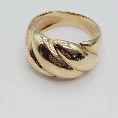 14k Yellow Gold Swirled Dome Ring Sz 8