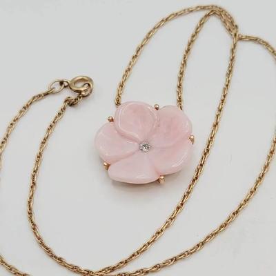 Vintage Avon Pink Flower Necklace Gold Tone