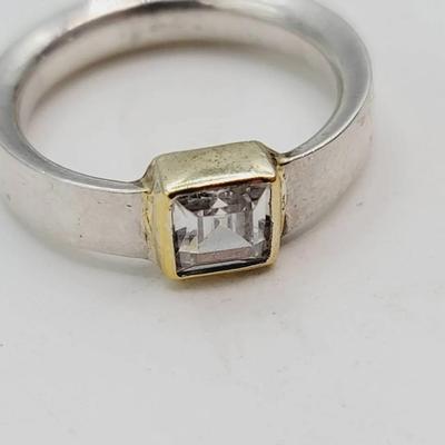 Sterling Solitaire Ring Gold Details Sz 6.5 925 Silver