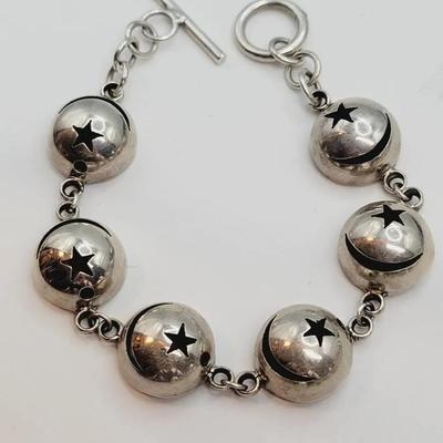 Celestial Moon Stars Bracelet Sterling Silver Vintage 925