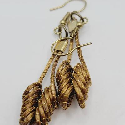 Brazilian Golden Grass Earrings Vintage Jewelry 