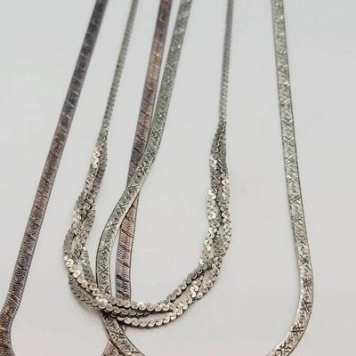 3pc Flat Chain Necklaces Etched Cut Sterling 925 Silver