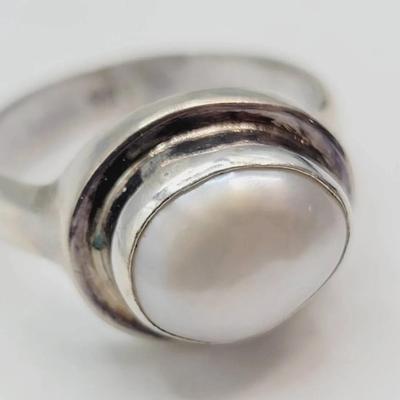 Sterling Pearl Ring 925 Silver Sz 7.5