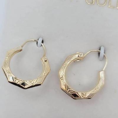 14k Yellow Gold Etched Hoop Earrings