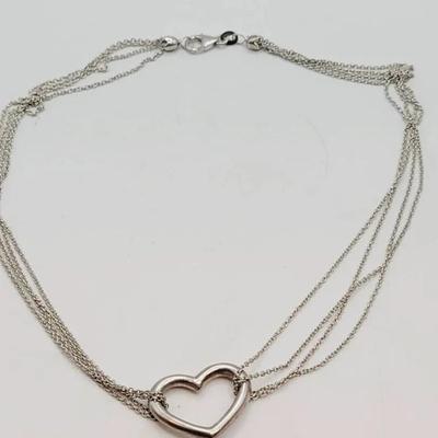 Sterling Heart And Chain Necklace 925 Silver