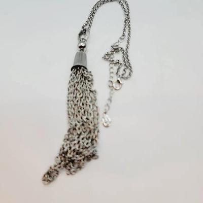 Cookie Lee Silvertone Tassel Necklace Vintage Jewelry 