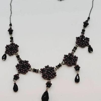 Victorian Revival Purple Cluster Bead Necklace 