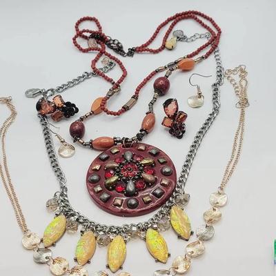 Fiery Autumn Costume Jewelry Lot Necklaces Earrings 