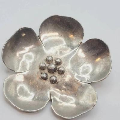 Artisan Sterling Dogwood Flower Pin Signed