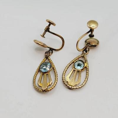 12k Gf Blue Stone Screw Back Earrings