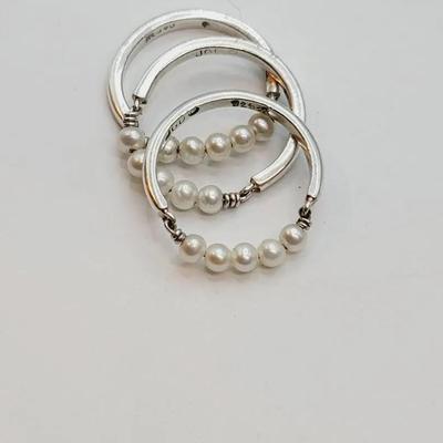 Sterling And Pearl 3pc Stacker Rings Sz 7.5 925 Silver