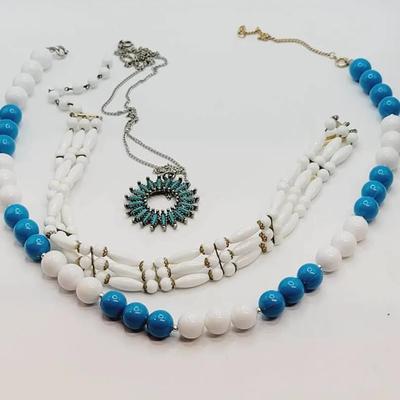 3pc Blue White Turquoise Resin Sw Style Necklaces