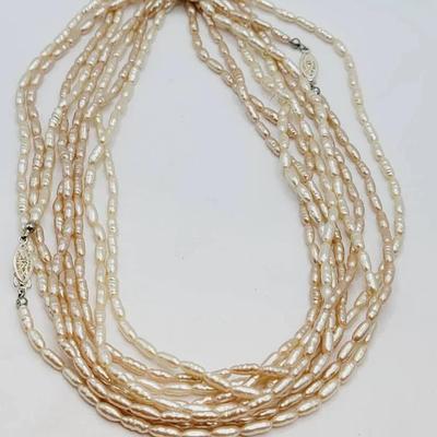 Faux Pearl Extra Long Necklaces Pink And Cream Hue