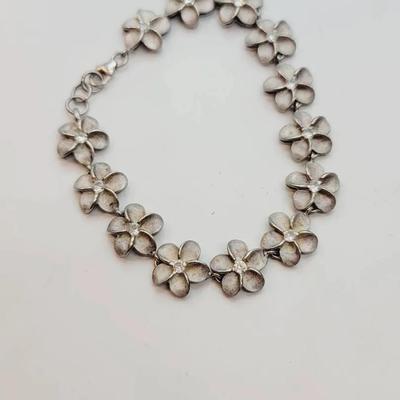 Sterling Floral Link Bracelet 925 Silver