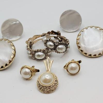 Faux And Mother Of Pearl Clip Earrings And Enhancer