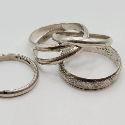3pc Sterling Band Rings Mixed Size 925 Silver