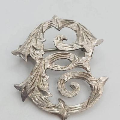 Vintage Sterling Letter E Pin 925 Silver