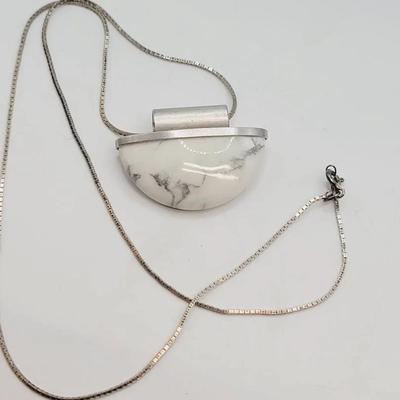 Sterling Howlite Half Moon Mod Style Pendant 925 Silver