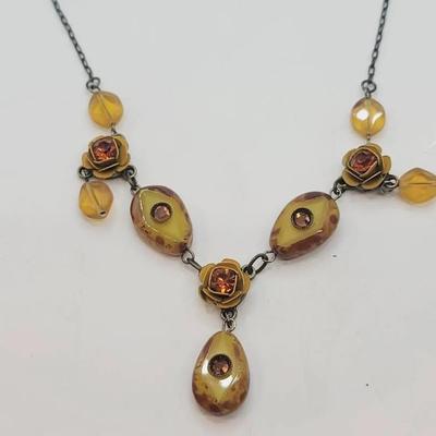Belladonna Toronto Baltic Amber Beads Rhinestone Floral Necklace