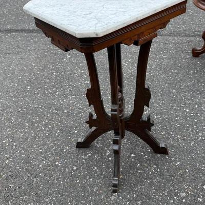Antique Wooden Side Table With Marble Top