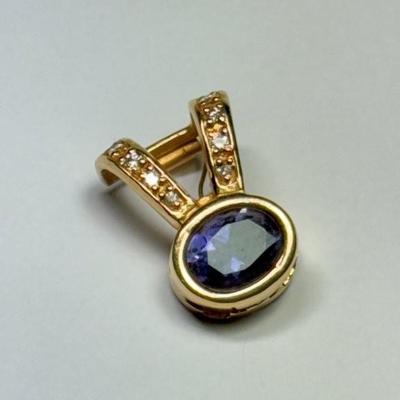 14k Gold Tanzanite and Diamond Enhancer Pendant, mark not found, tested 14k, 3.9g