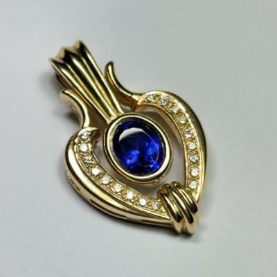 14k Gold Sapphire and Diamond Enhancer Pendant, mark not found, tested 14k, 12.7g