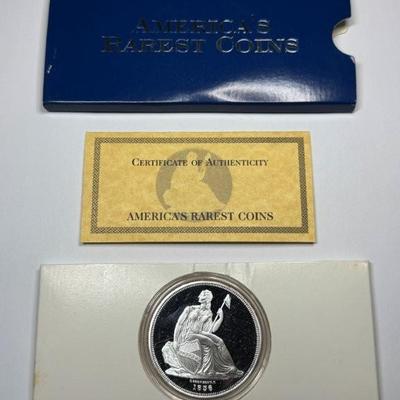 America’s Rarest Coins 2oz .999 Fine Silver Limited Edition Proof Quality Replica Coin 1836 Gobrecht Dollar, COA