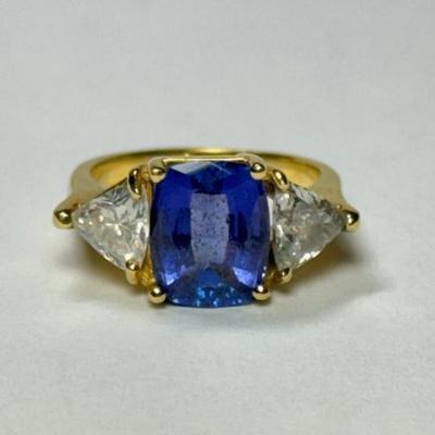 Vintage 18k yellow gold sapphire and diamond ring, no marks found, tested 18k, 6.4g, 5.5