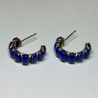 Lapis Lazuli 14k hoop earrings, no marks found, tested 14k, 3.4g