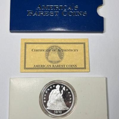 America’s Rarest Coins 2oz .999 Fine Silver Limited Edition Proof Quality Replica Coin 1878 Seated Liberty, COA