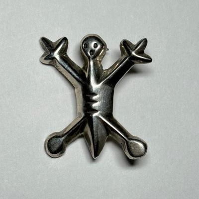 Vintage Navajo sterling silver Yei dancer figure brooch pin, 5.9g