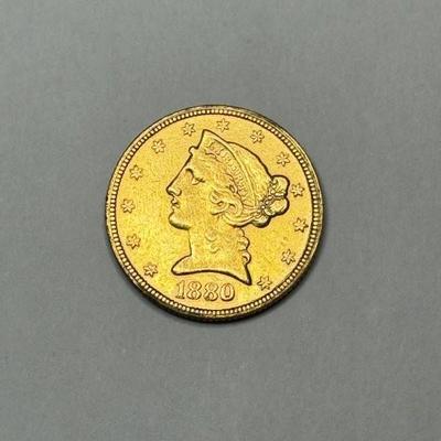 1880 $5 Liberty Head Gold Half Eagle coin

