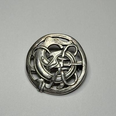 Vintage David Andersen Norway sterling silver Viking-style dragon brooch, 12.4g