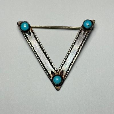 Vintage WWII Native American Navajo sterling silver and turquoise Victory pin, 4.3g