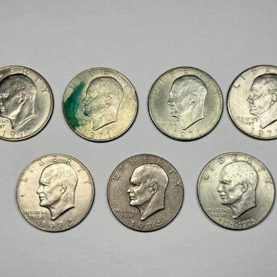 Seven Eisenhower Dollars: 4x 1971, 1972, 1975, 1776-1976 Bicentennial