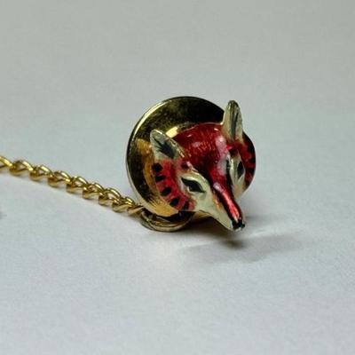 Vintage Dan Paglia Enameled 14K Gold Fox Head Tie Tack, 1.8g