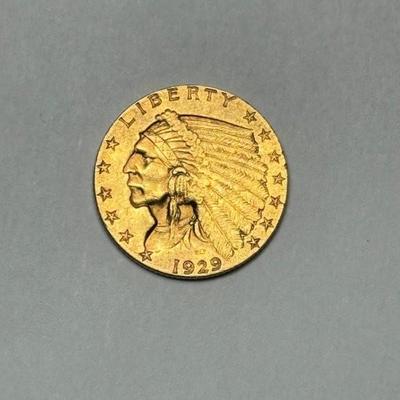1929 Indian Head $2.50 Gold Quarter Eagle coin