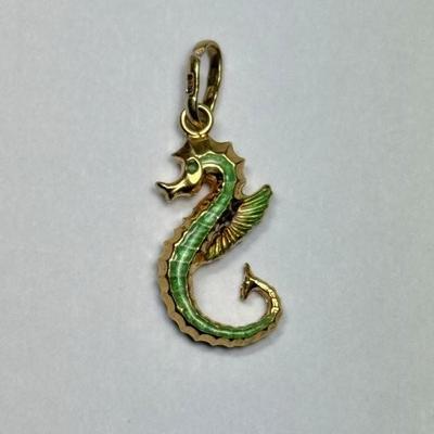 Vintage Dan Paglia Enameled 18k Gold Seahorse Charm, 1.7g