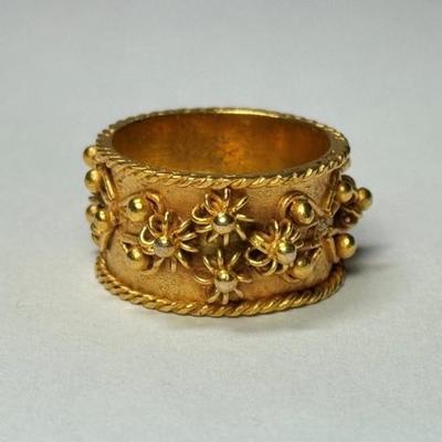 Antique Victorian c 1870 Etruscan Revival 14k gold band, features applied rope twist and granulated gold work, no marks found, tested...