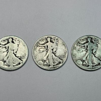 Three Walking Liberty Half Dollars: 1941, 1942, 1943