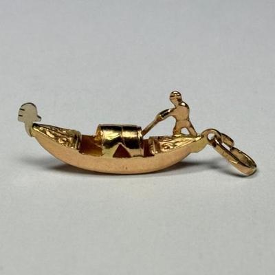 18k Gold Gondola Charm, Venice Souvenir, 1.8g