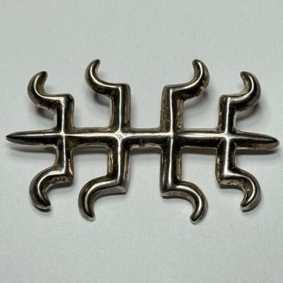 Vintage Native American Navajo cornstalk sand cast sterling silver brooch, 2 1/2”, 16.9g