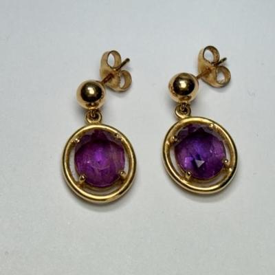 Vintage 14k gold Amethyst dangle earrings, no marks found, tested 14k, 4.2g