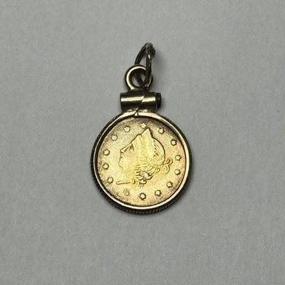 1867 Half Dollar California Gold Fractional Coin in gold bezel