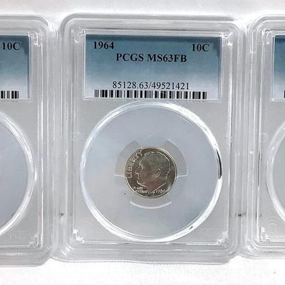 3 PCGS Silver Roosevelt Dimes/ Uncirculated 