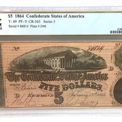 1864 $5 PCGS Graded Confederate Note