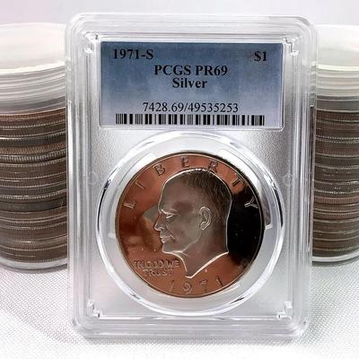PCGS 1971-S Silver Eisenhower Dollar & 2-Rolls Eisenhower Dollars(40)